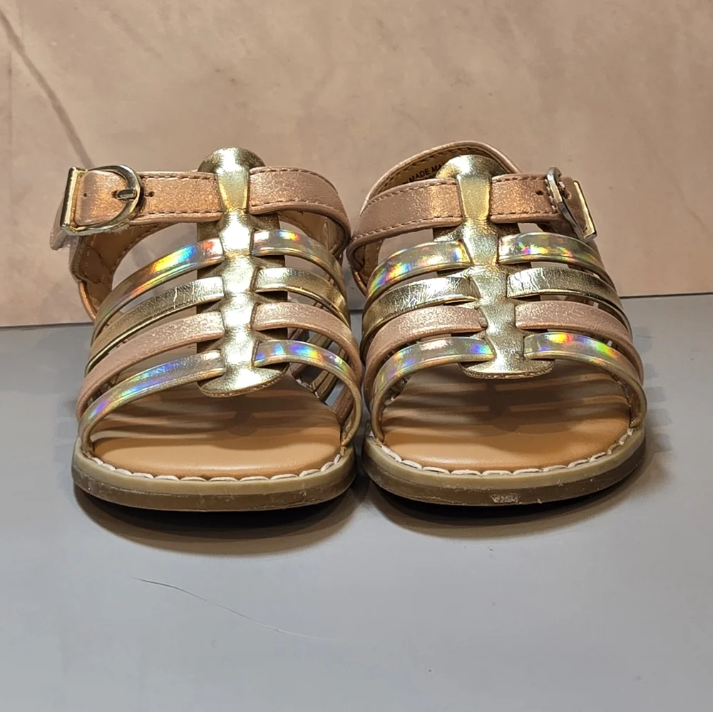 Cat & Jack Toddler Girls Metallic Holographic Gladiator Sandals Gold Rose Size 5
